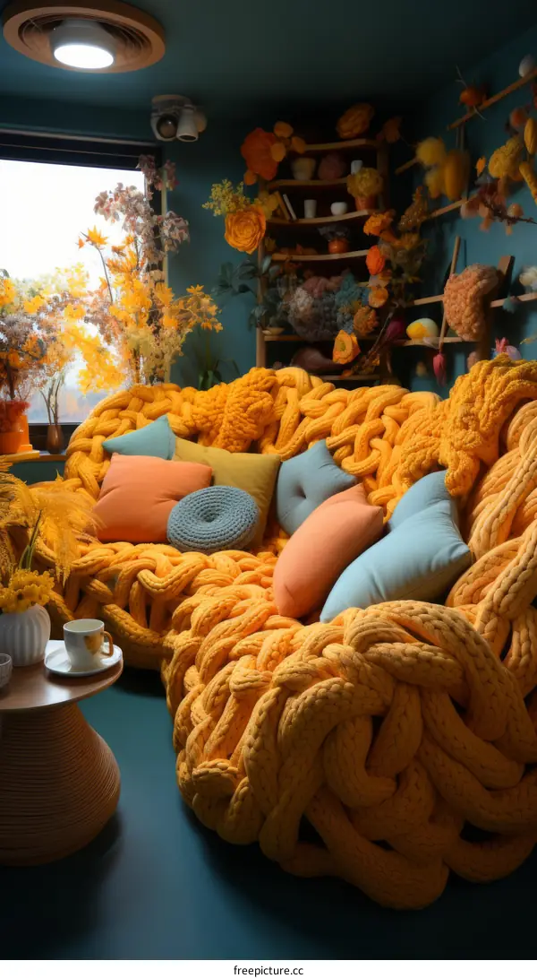 Cozy Living Room Decor with Bohemian Yellow Sofa