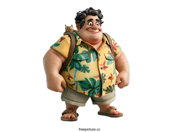 [Transparent Background PNG]Smiling Cartoon Man with Animal on Shoulder