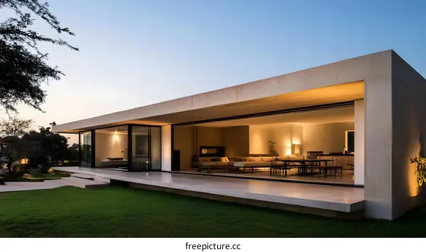 Modern Concrete House with Large Sliding Glass Doors
