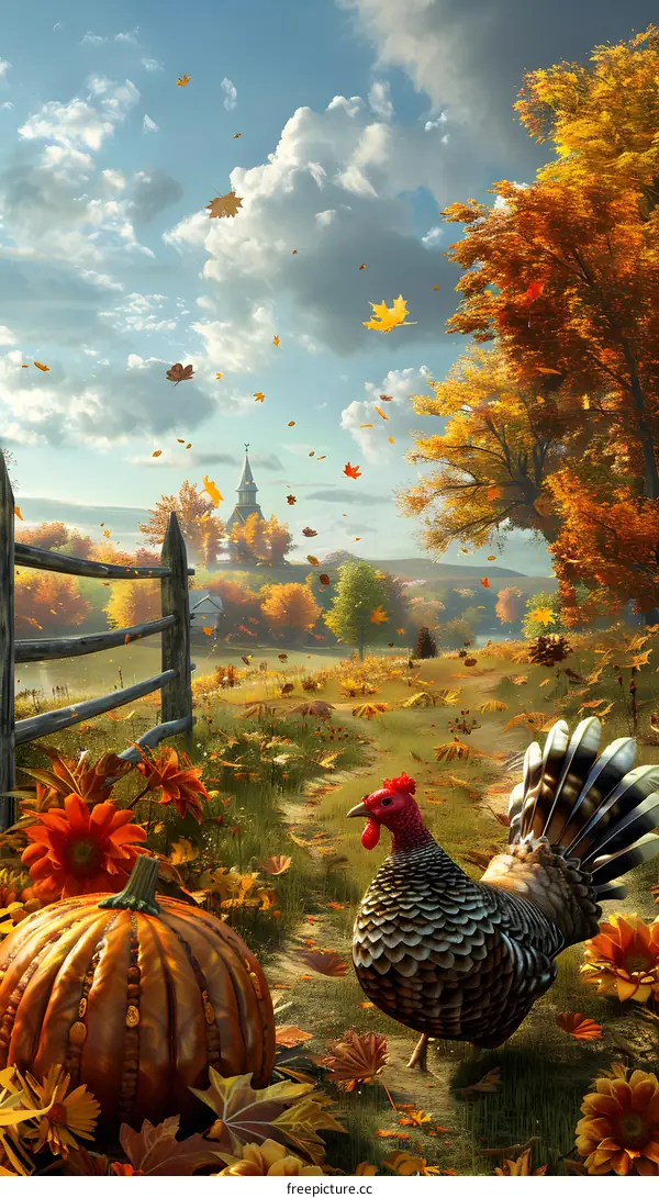 turkey in the autumn leaves