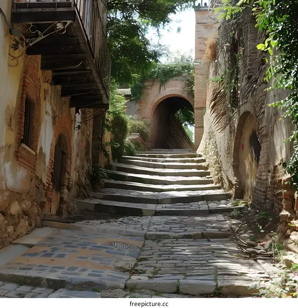 Stone Steps Leading Up To An Archway In An Old European City