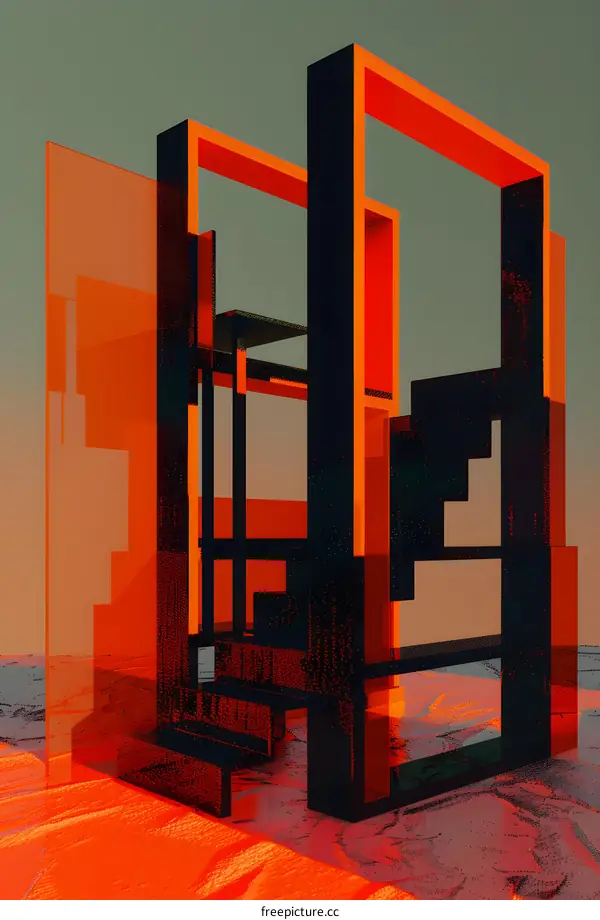 Abstract 3D Geometric Structure with Glass Panels