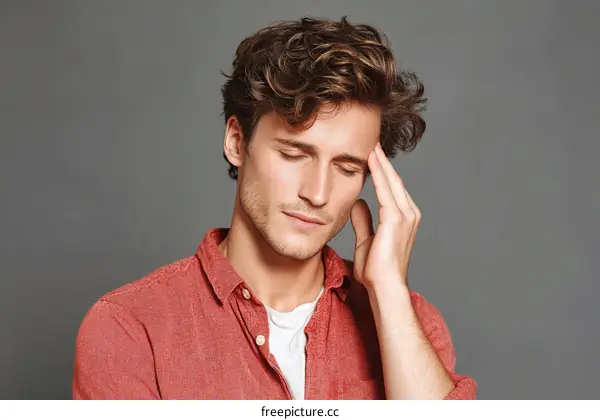 Close-up Portrait of a Caucasian Man Experiencing Headache