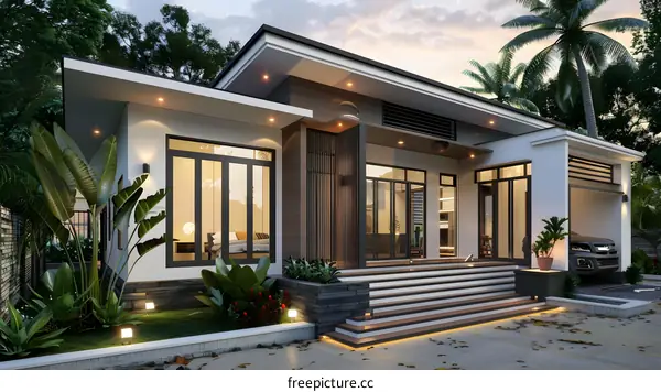 Modern Minimalist House Design with Tropical Garden
