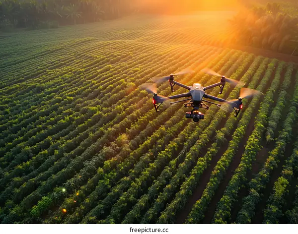 Drone Photography of Lush Green Farmland at Sunset