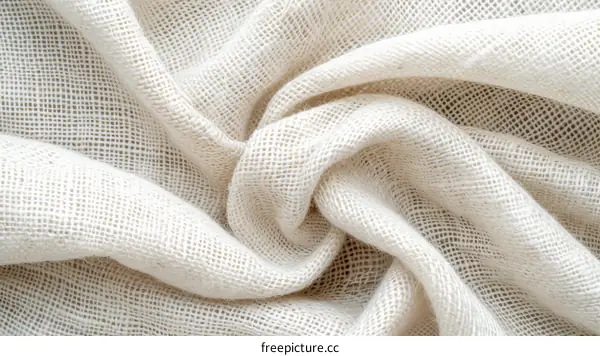 Closeup of crumpled white cheesecloth fabric