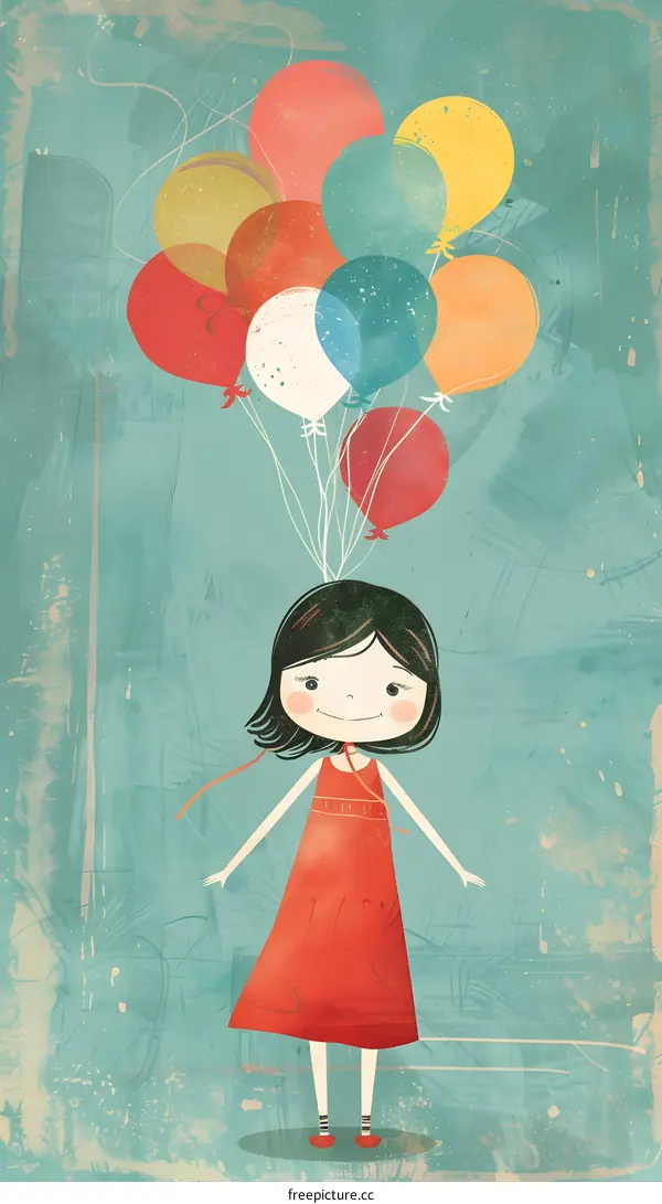 Happy Little Girl Holding Balloons