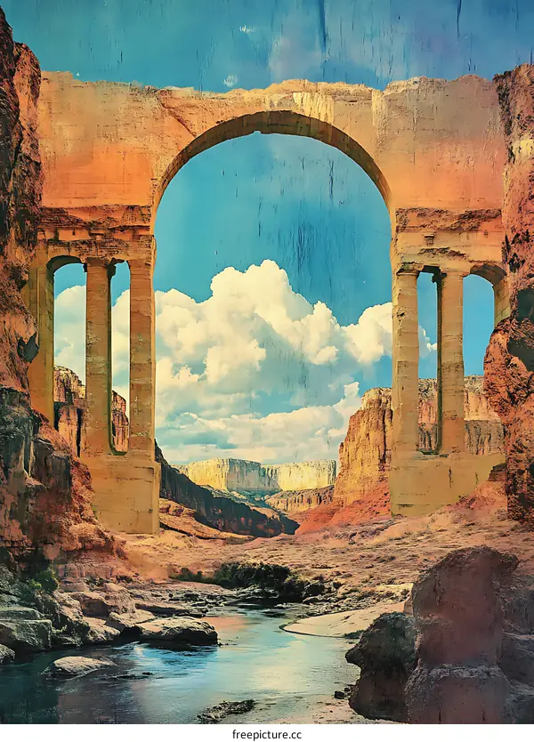 Vintage Desert Archway with Canyon View