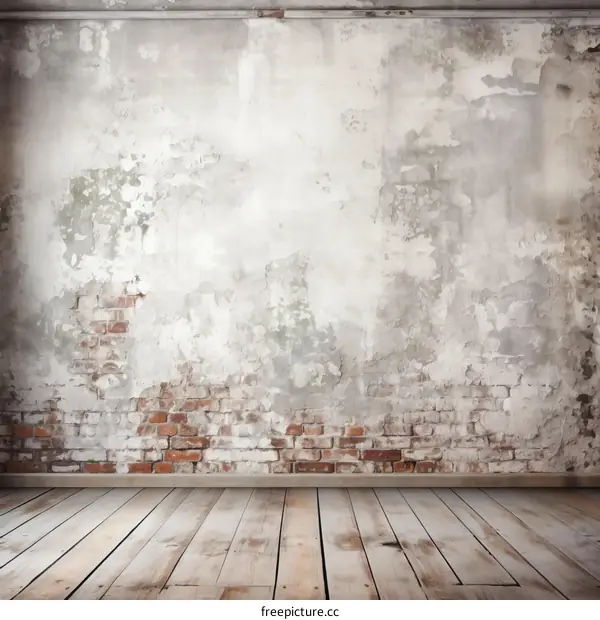 Vintage shabby chic background with peeling paint and wooden floorboards
