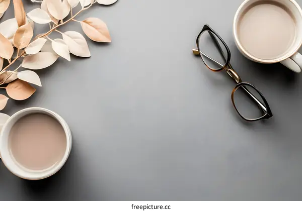 Flat Lay of Coffee, Glasses, and Dried Leaves