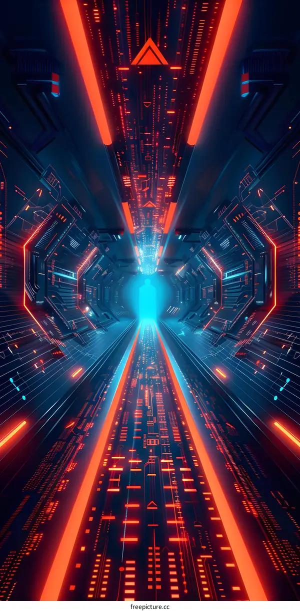 Neon Tunnel with Blue Light