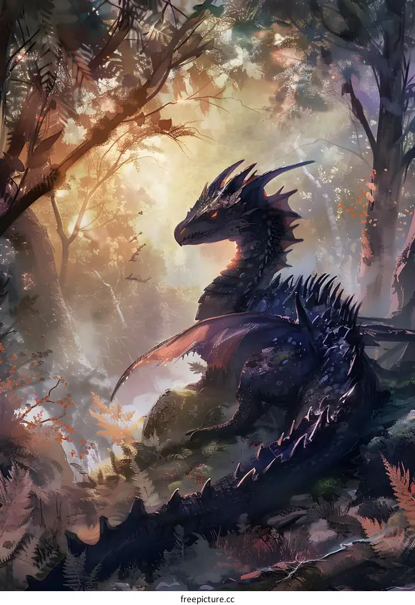Fantasy Dragon in Forest with Sunlight