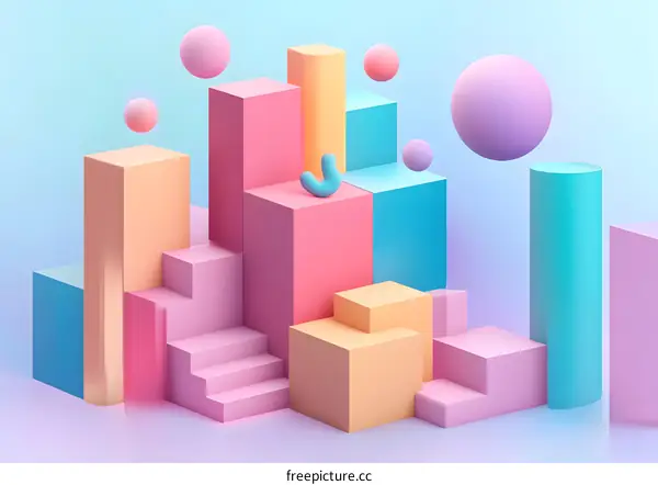 Abstract 3D Pastel Colored Shapes and Geometric Forms