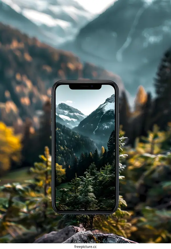 Smartphone Displaying Mountain Landscape