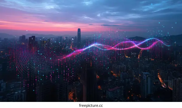 Cityscape Data Visualization at Dusk
