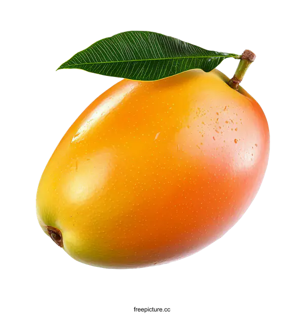 [Transparent Background PNG]Fresh Ripe Mango with Leaf