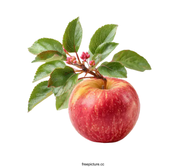 [Transparent Background PNG]Fresh Red Apple with Leaves and Branch