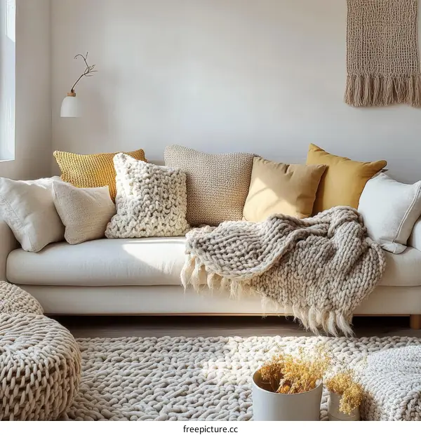 Cozy Living Room Decor with Knitted Elements