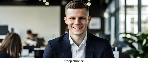 Smiling Businessman in Office Setting