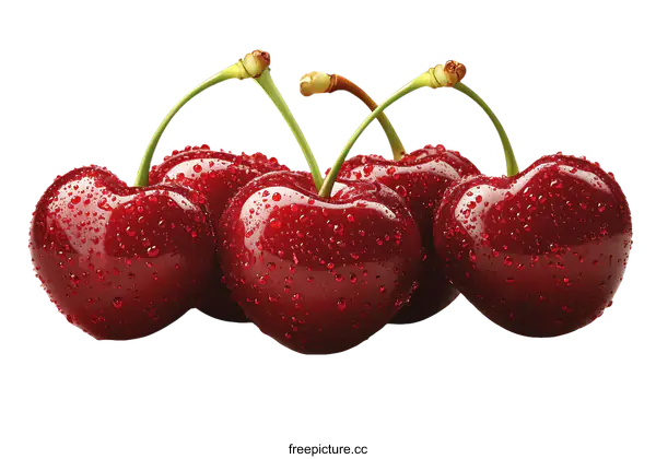 [Transparent Background PNG]Fresh Cherries with Water Droplets