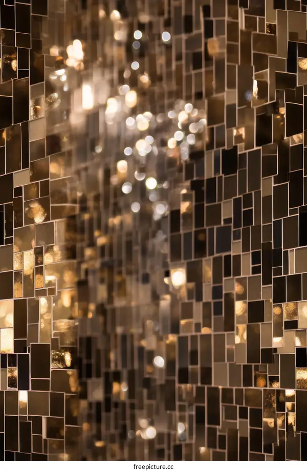 Golden mosaic tiles with blurred light reflections