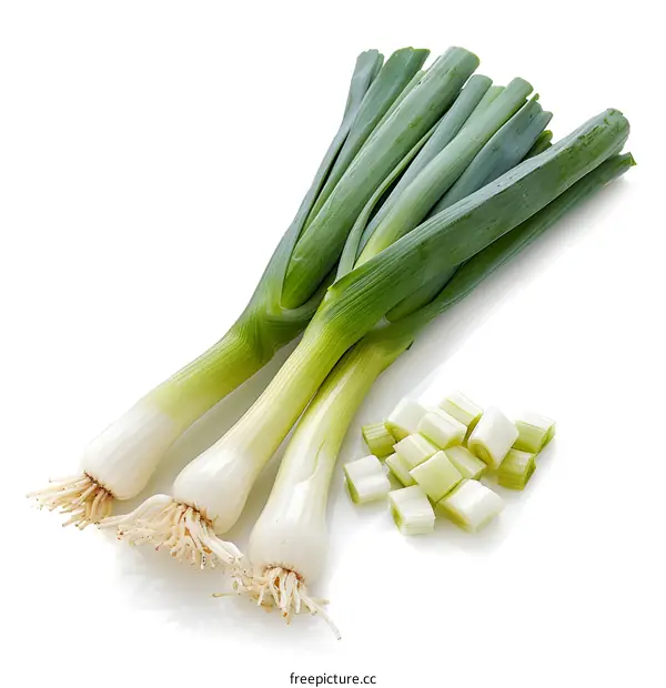 Fresh leeks isolated on white background