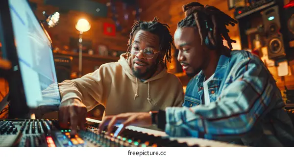 Two black men in a recording studio