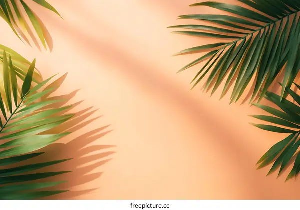 Tropical Palm Leaves on a Pastel Orange Background