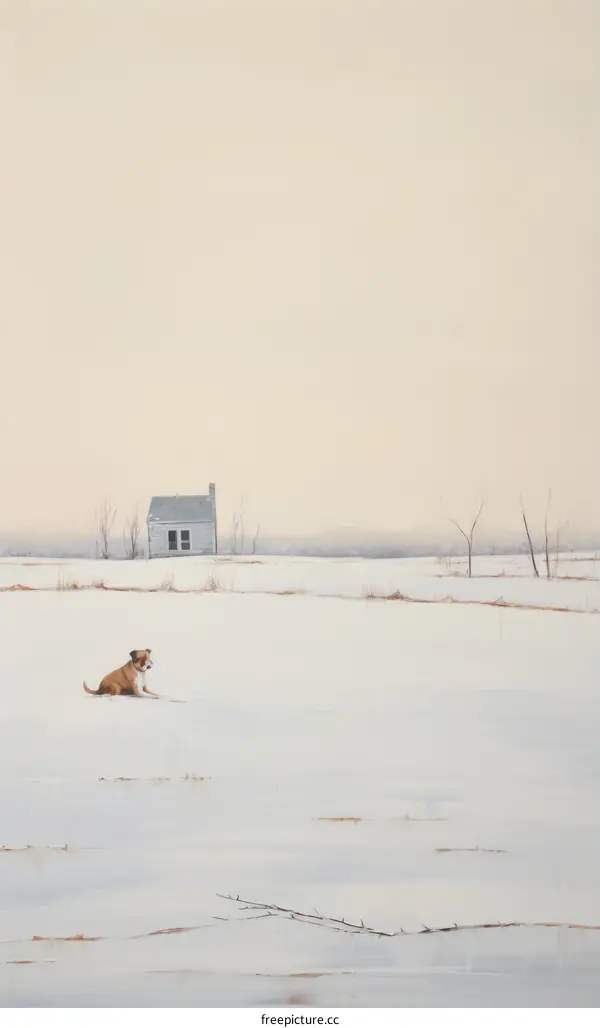 Dog in Snowy Field