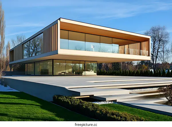 Modern Minimalist House with Large Windows and Wooden Facade