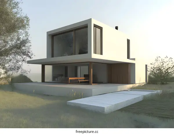 Modern House Design With Large Windows And Patio