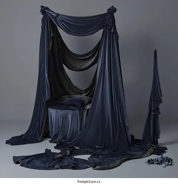 Draped Canopy Bed with Blue Velvet Fabric