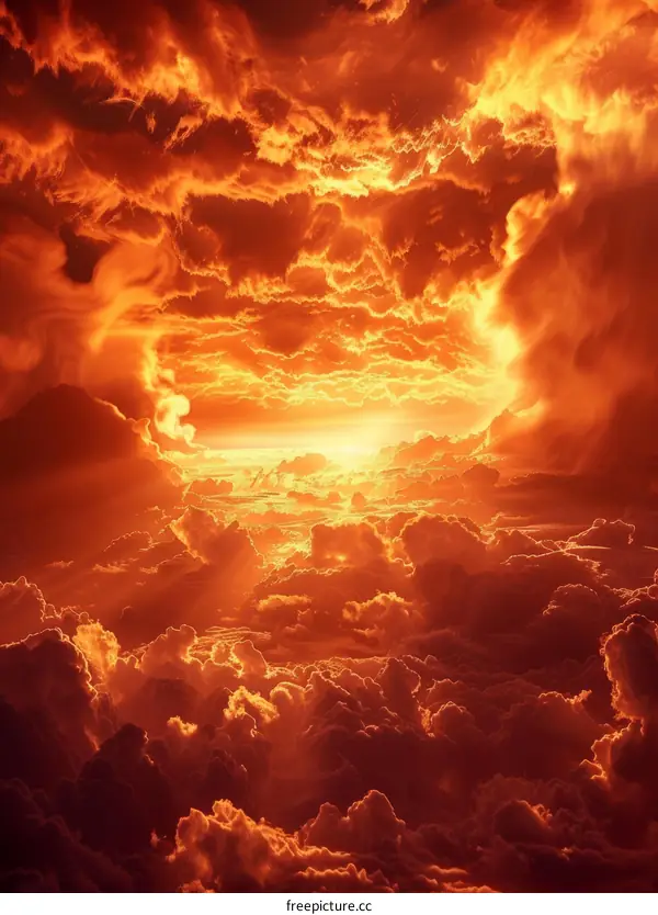 Fiery Sunset Clouds Above the Horizon