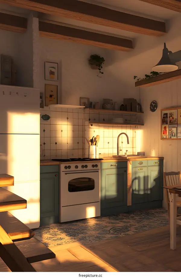 Rustic Kitchen Interior Design with Wooden Beams