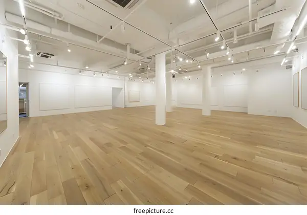 Empty White Gallery Interior with Wooden Floor