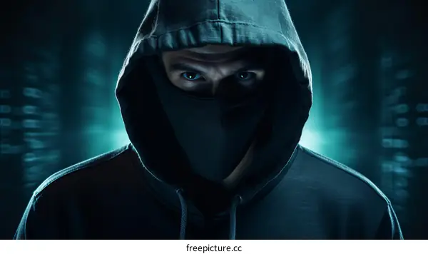 A person wearing a black hoodie and a black mask
