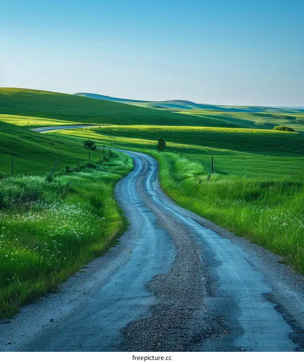 Picturesque Country Road through Verdant Fields