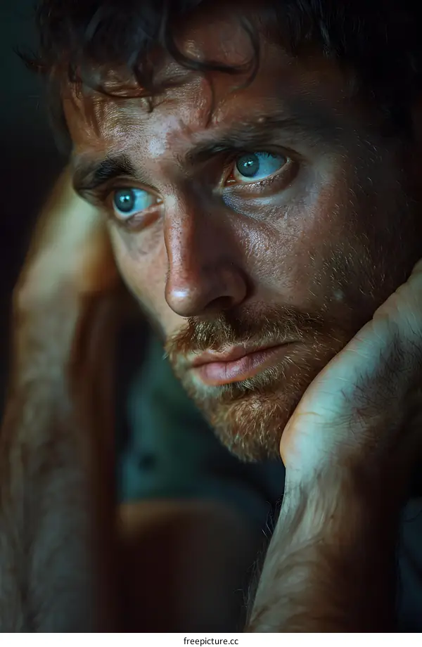 Portrait of a Bearded Man with Intense Blue Eyes