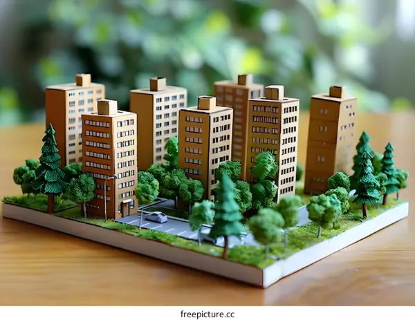 A miniature city made of cardboard