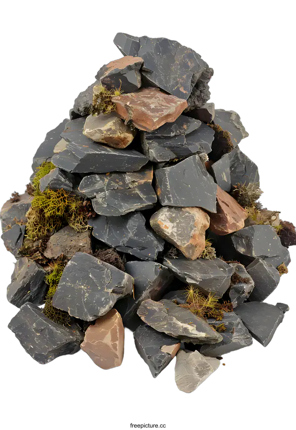 [Transparent Background PNG]Pile of Grey and Brown Stones on White Background