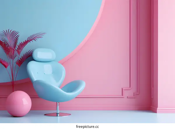 Modern blue chair in pink room interior