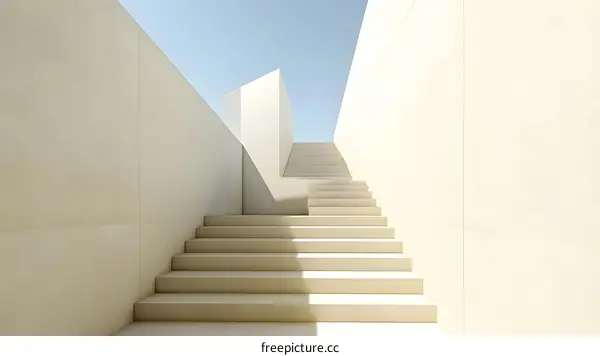 Minimalist Architecture White Concrete Stairs Upwards Leading Towards Sky