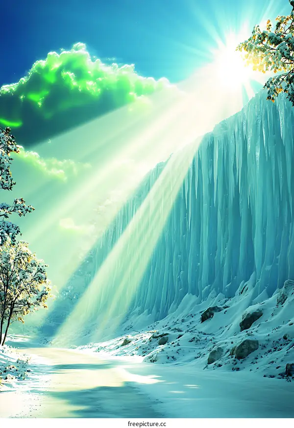 Winter Landscape With Icy Cliff