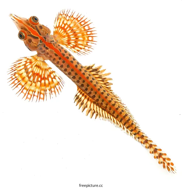 A red and orange fish with a long, thin body and large fins