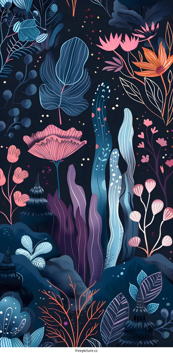 Abstract Illustration of Colorful Flowers and Leaves