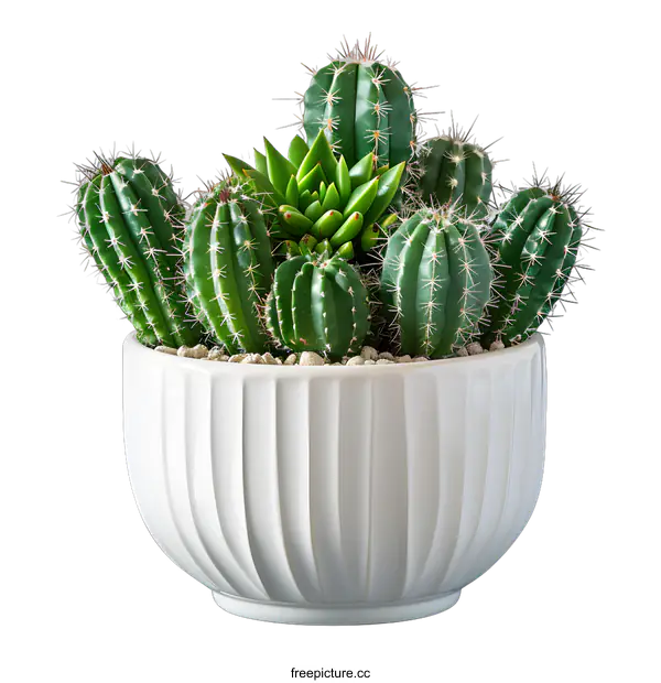 [Transparent Background PNG]Cactus and succulent plants in a ceramic bowl