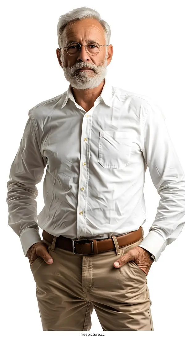 portrait of a senior man with beard and glasses