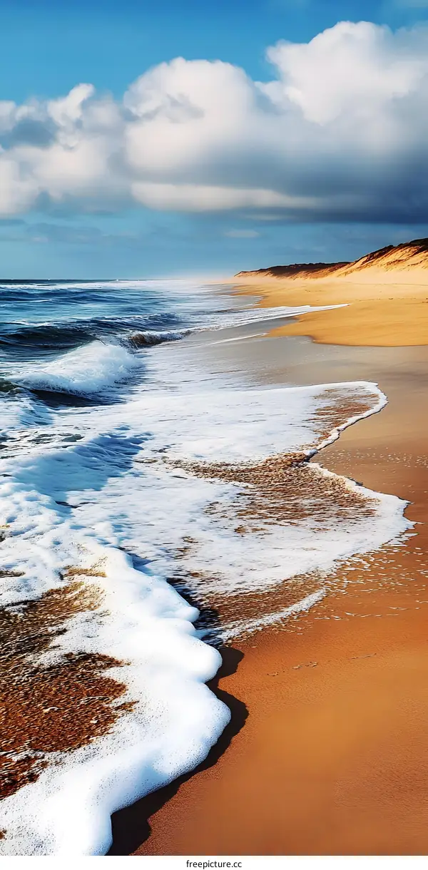 Ocean Waves Crashing on Sandy Beach Shore