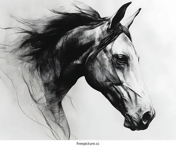 Dynamic Horse Portrait in Black and White