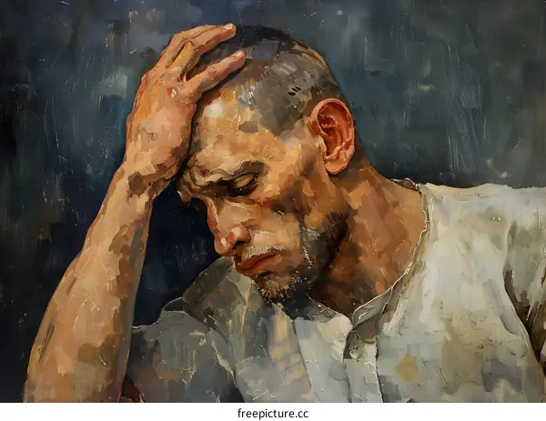 Portrait of a man with hand on head